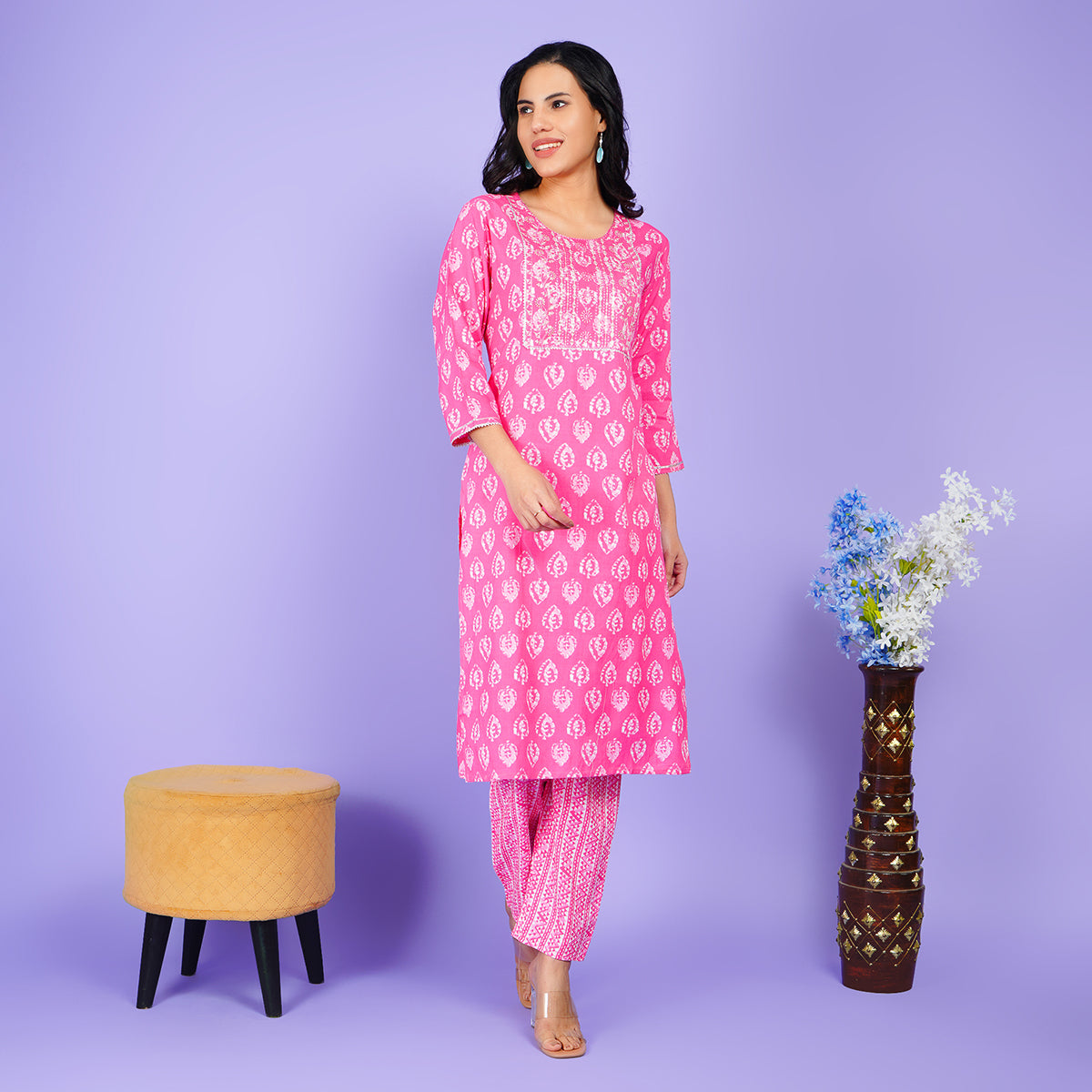 Elegant Rayon Pink Printed Kurta Pant Set - Stylish and Comfortable Ethnic Wear