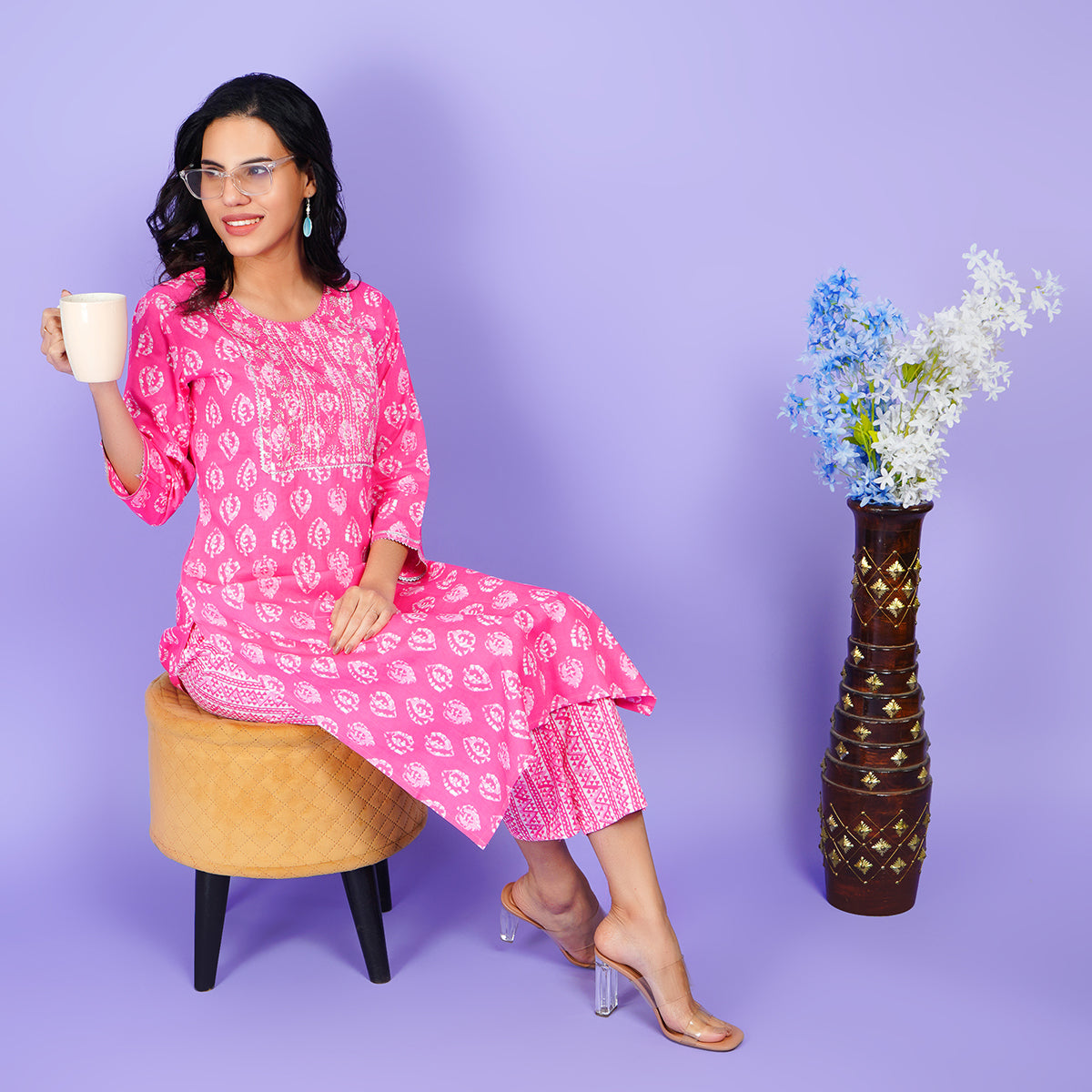 Elegant Rayon Pink Printed Kurta Pant Set - Stylish and Comfortable Ethnic Wear