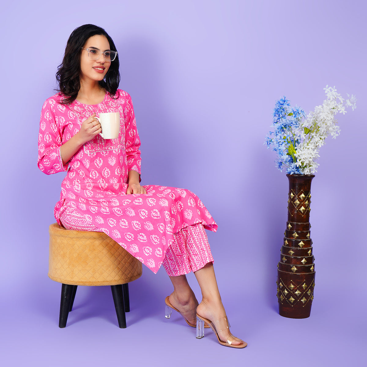 Elegant Rayon Pink Printed Kurta Pant Set - Stylish and Comfortable Ethnic Wear