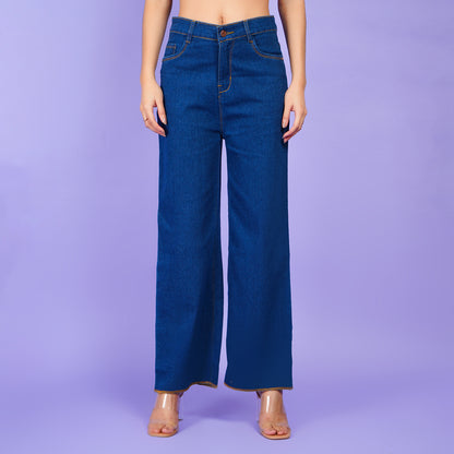 Blue Denim Wide Leg Jeans