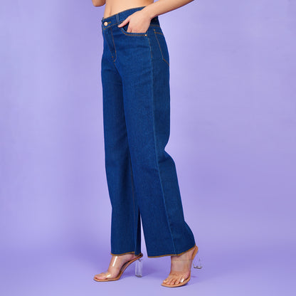 Blue Denim Wide Leg Jeans