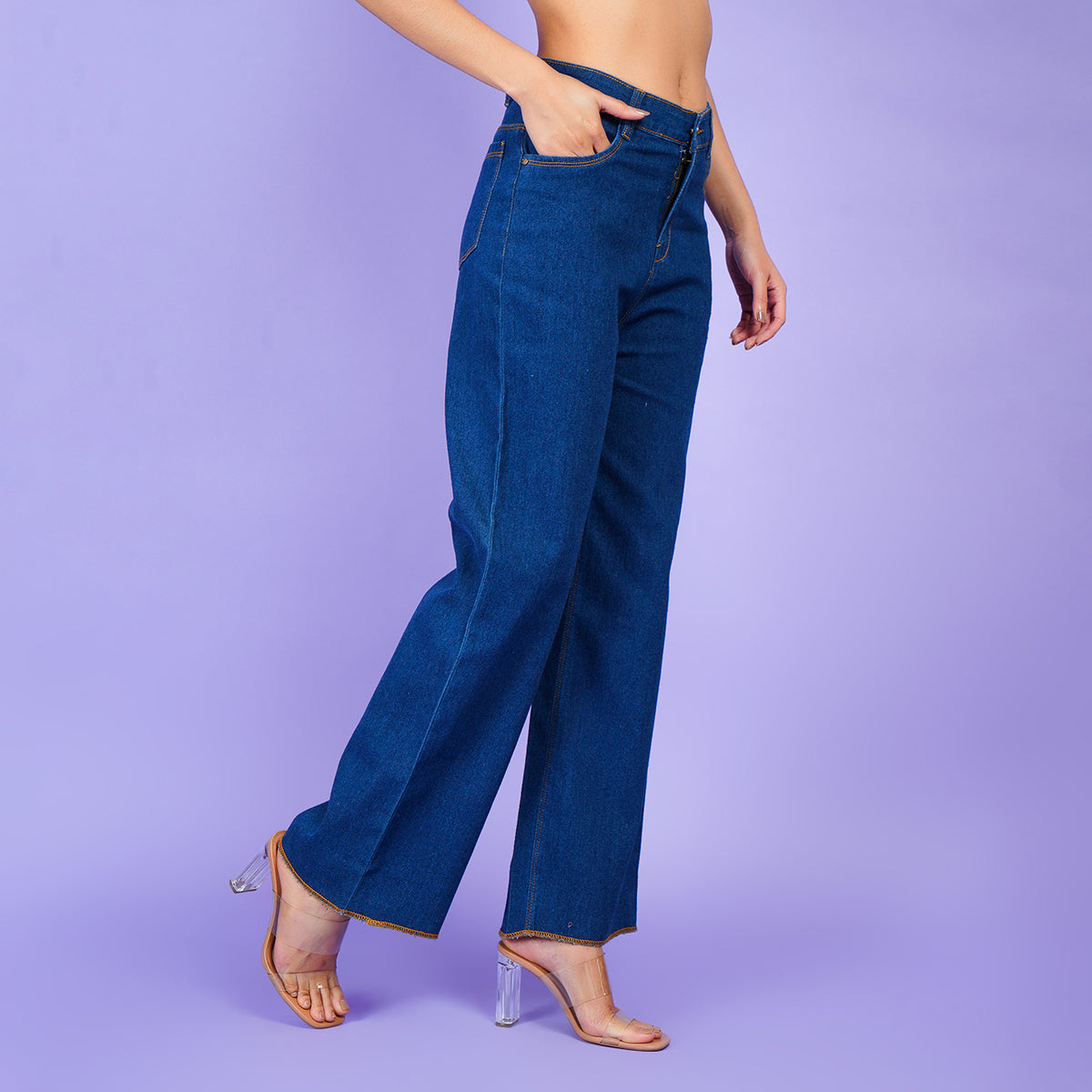 Blue Denim Wide Leg Jeans