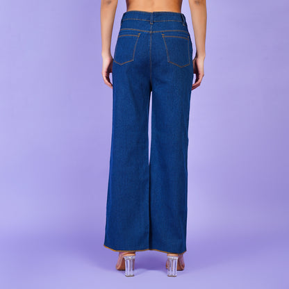 Blue Denim Wide Leg Jeans