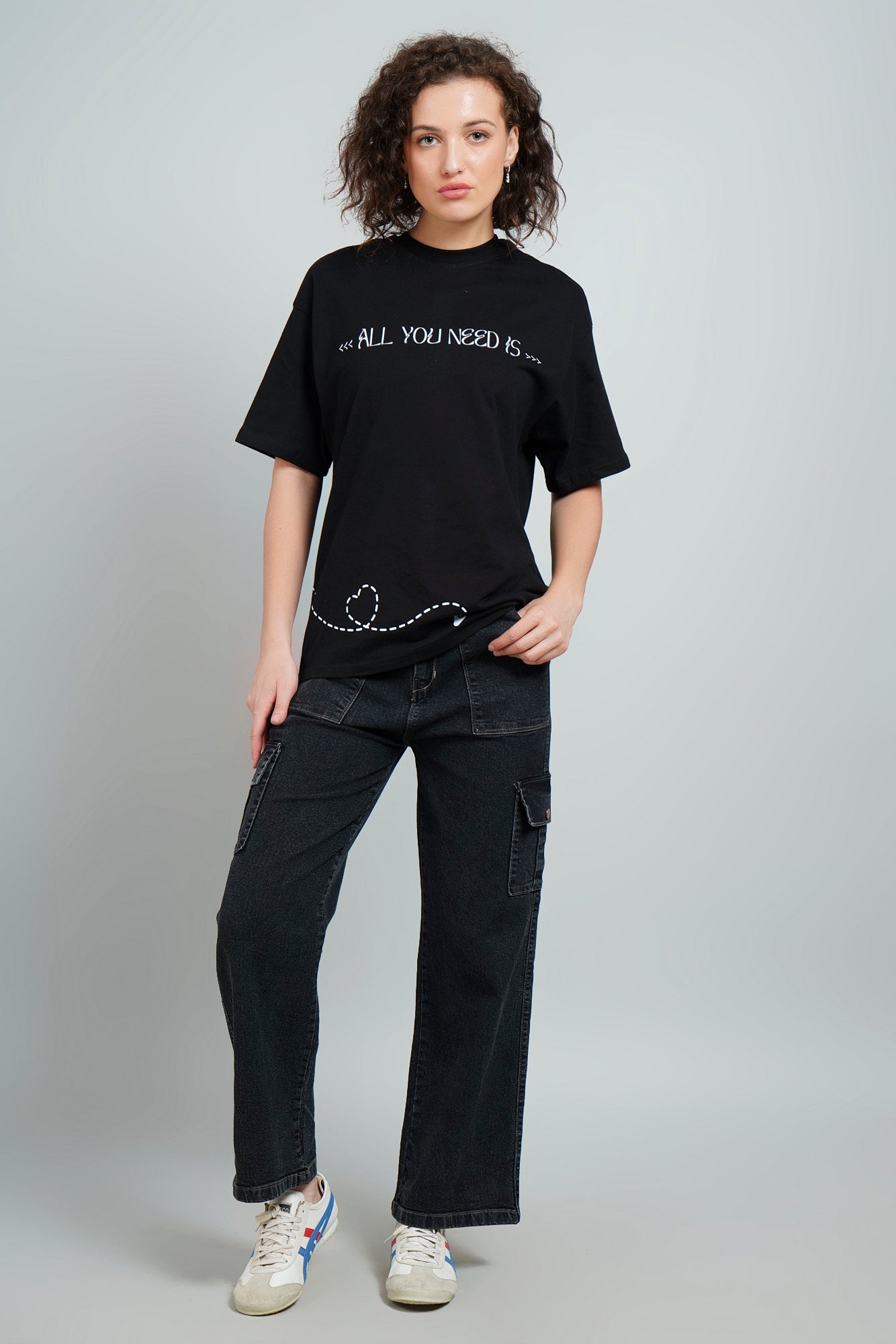 High Rise Cargo Style Straight Fit Black Jeans