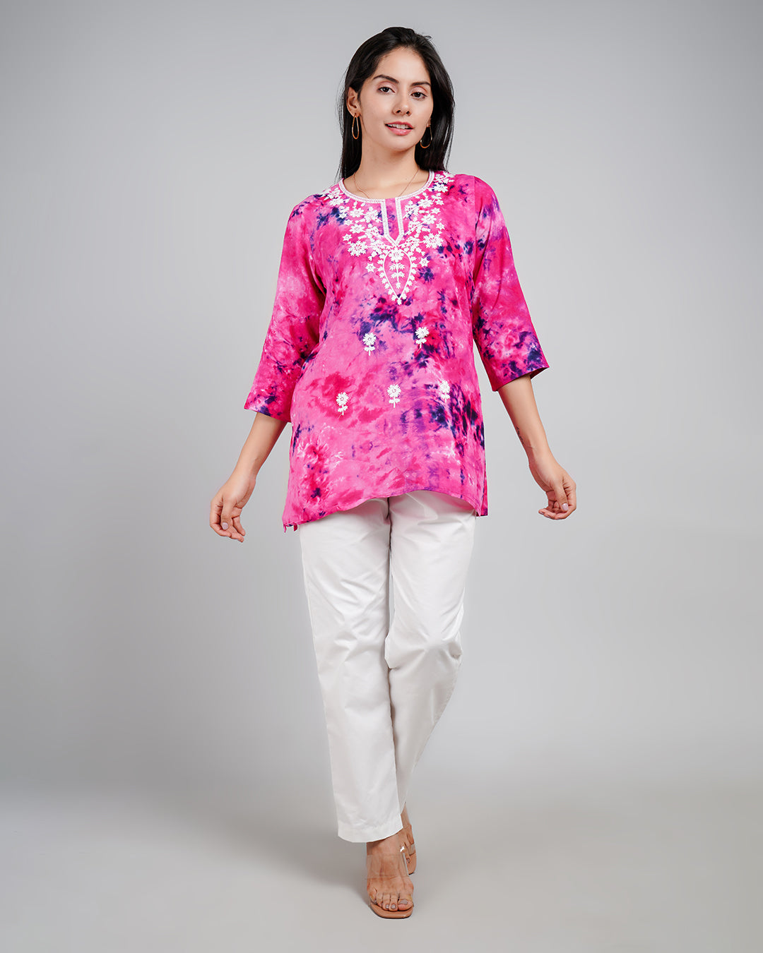 Tulip 21 Floral Embroidered Dyed Chikankari Kurti