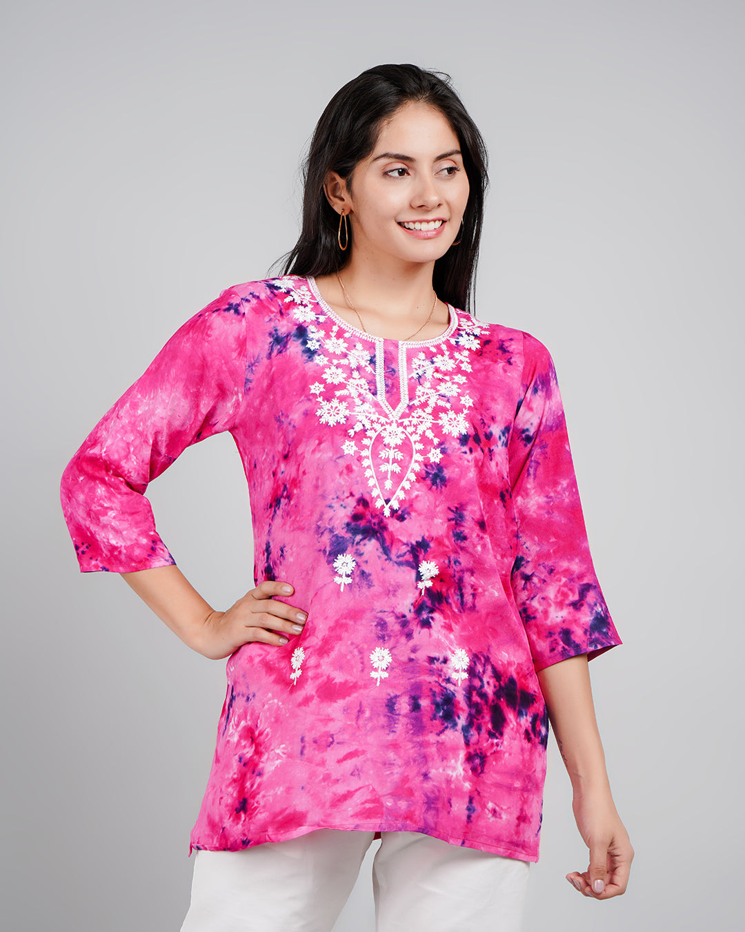 Tulip 21 Floral Embroidered Dyed Chikankari Kurti