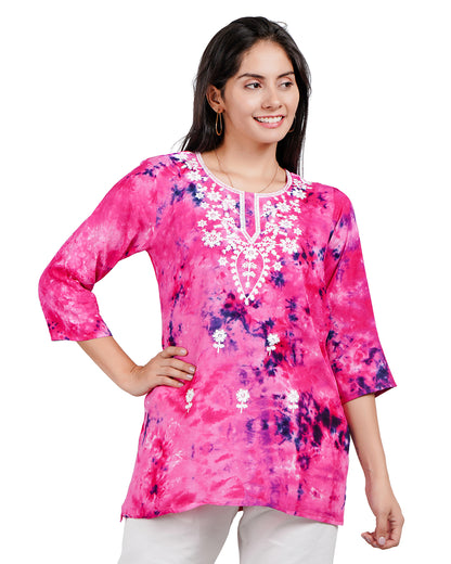 Tulip 21 Floral Embroidered Dyed Chikankari Kurti