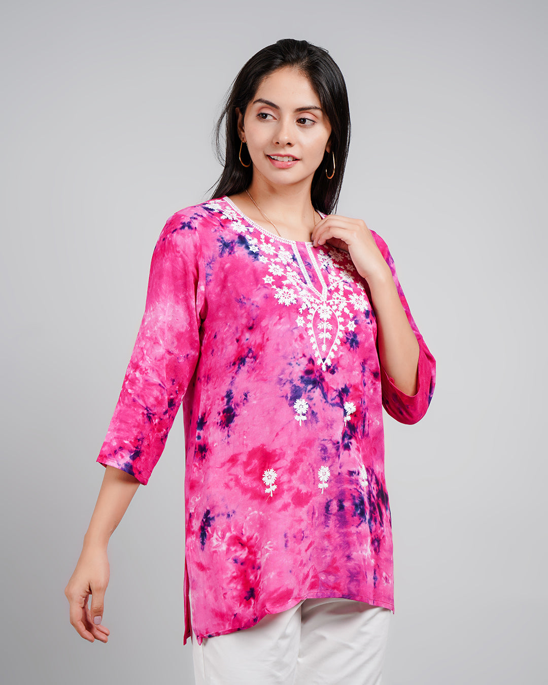 Tulip 21 Floral Embroidered Dyed Chikankari Kurti