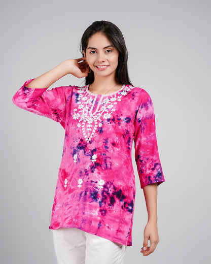 Tulip 21 Floral Embroidered Dyed Chikankari Kurti