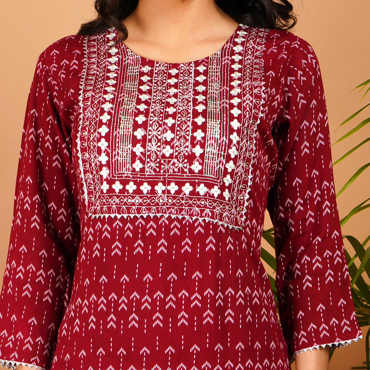 Elegant Maroon Printed Kurta Set for Women – Rayon Blend Comfort